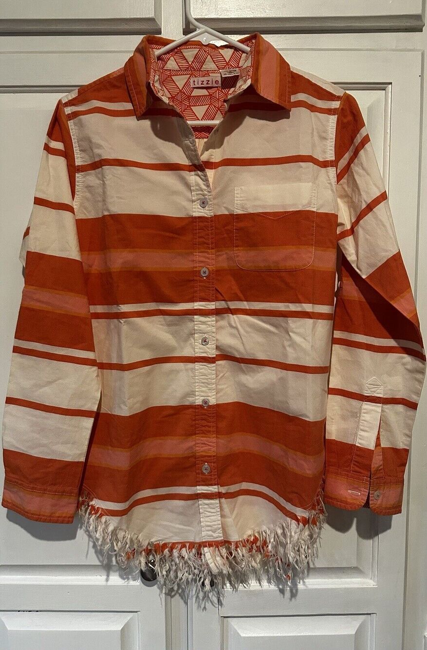 Tizzie Shirt Top Button Up Cotton Size Small Roll Tab Long Sleeve Women’s